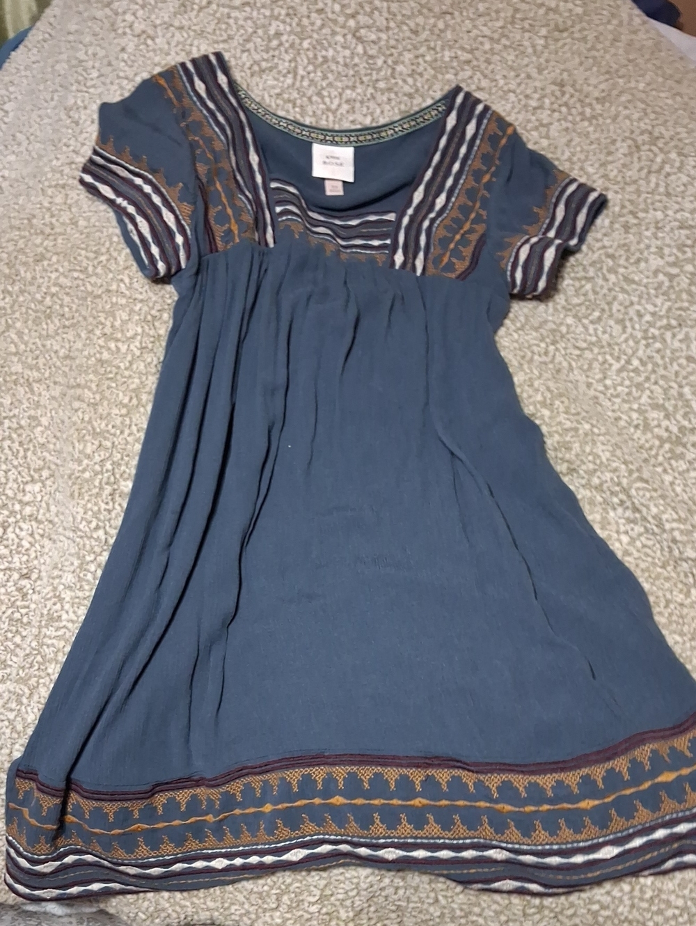 Knox Rose Teal Short Sleeve Boho Dress with Gold Trim
